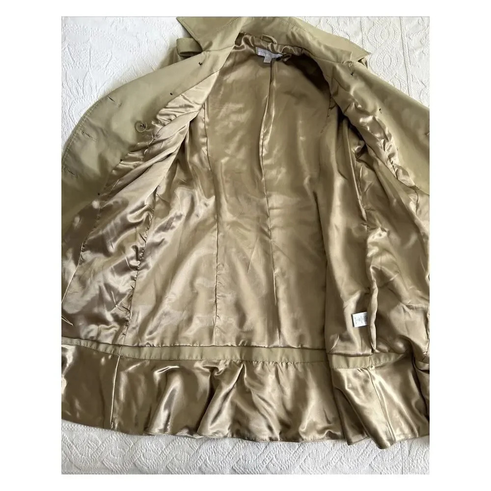 New York & Co Khaki Beige Double Breasted Belted Lined Peplum Trench Coat Size L - Picture 12 of 16